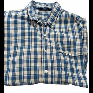 Woolrich Vintage Pure Cotton Plaid Check Men’s Button Down Shirt Blue Beige XL